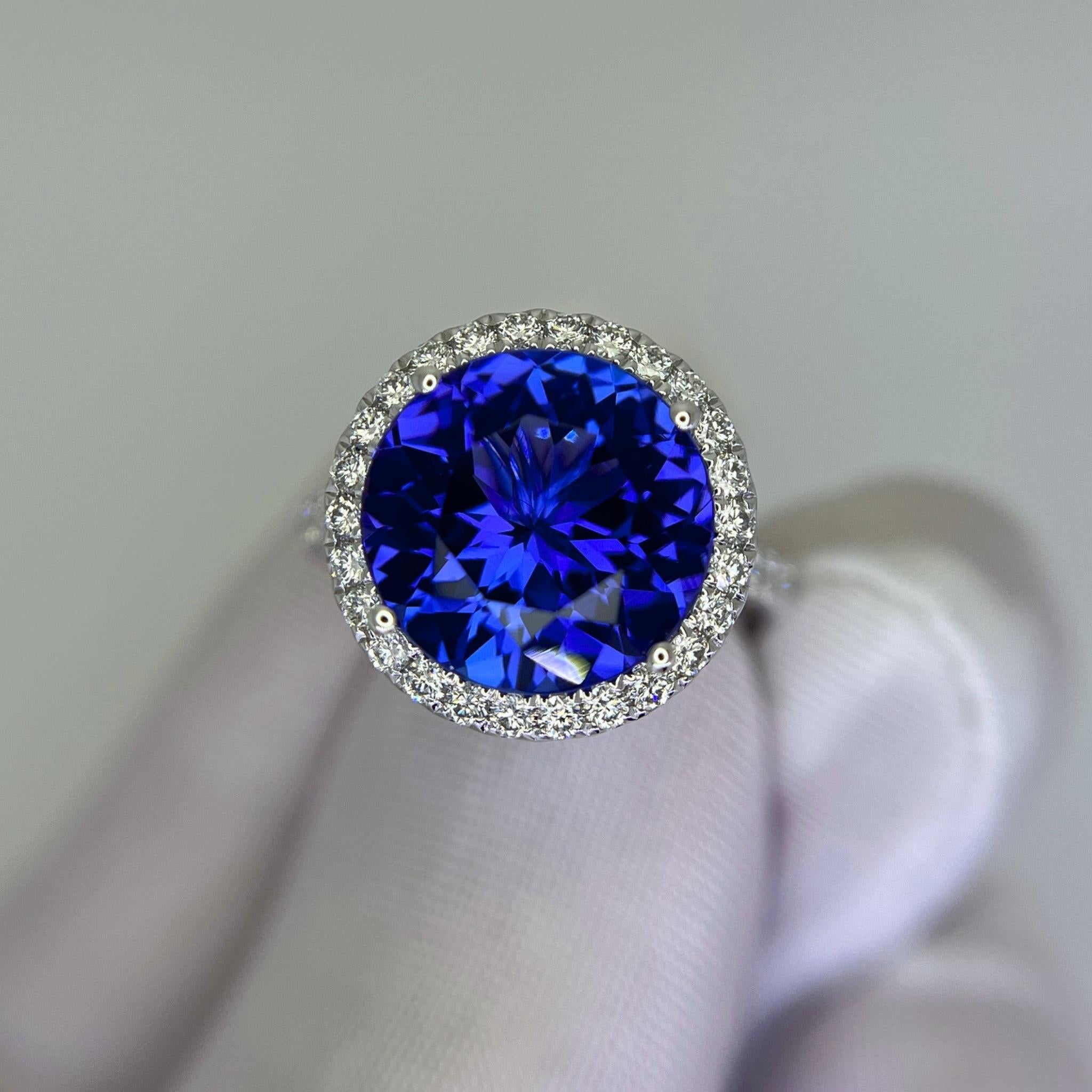 6.5 Carat Exceptional Round Tanzanite & Diamond Halo Ring