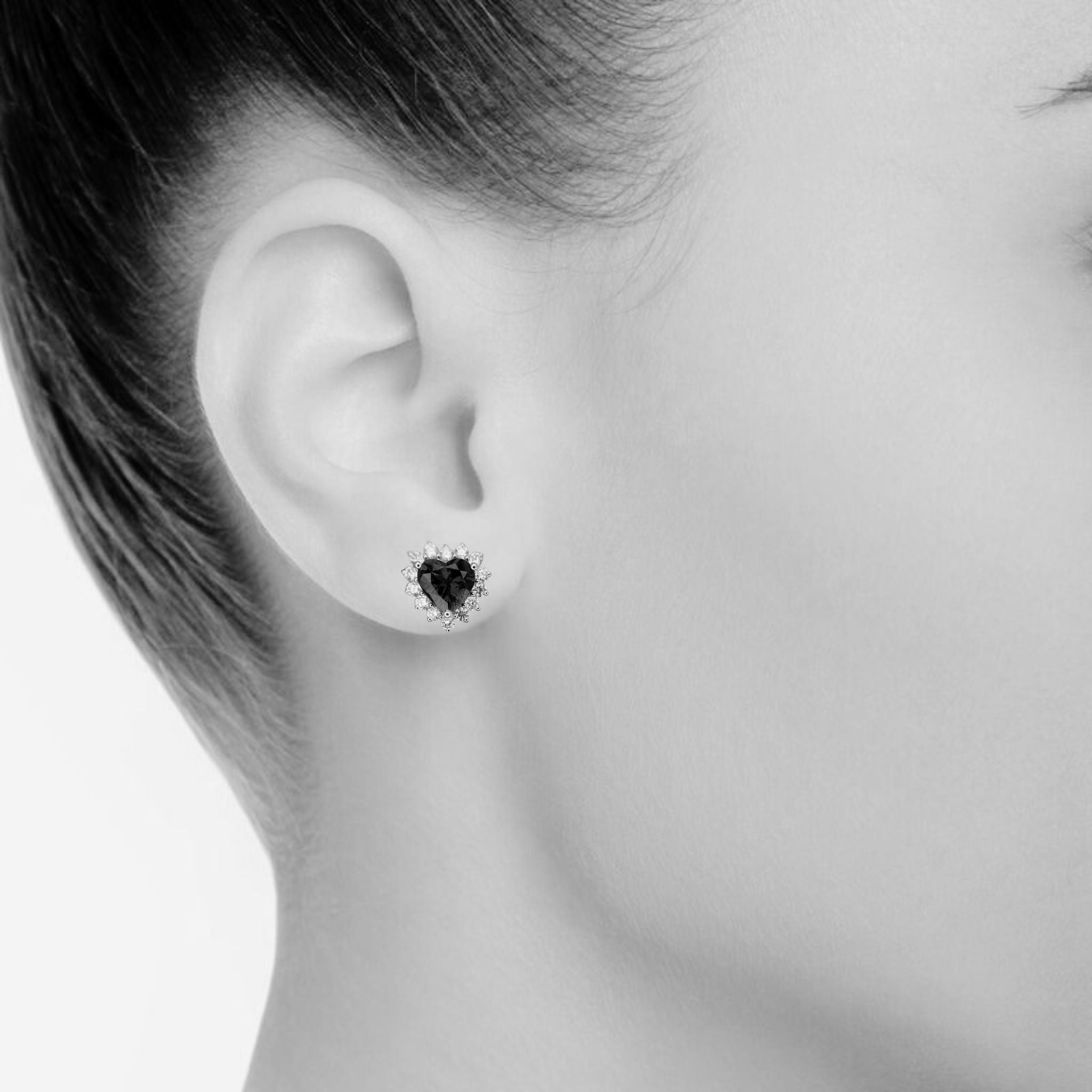 Heart Shaped Tanzanite & Diamond Stud Earring