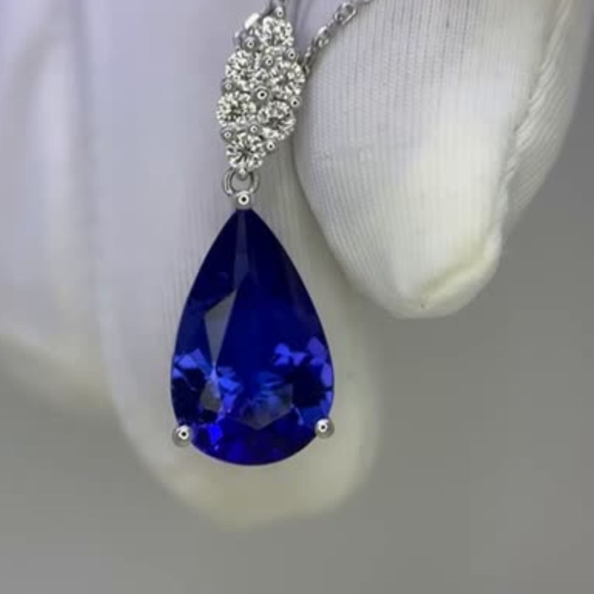 " Night Sky" Pear Tanzanite Diamond Drop Necklace in White Gold