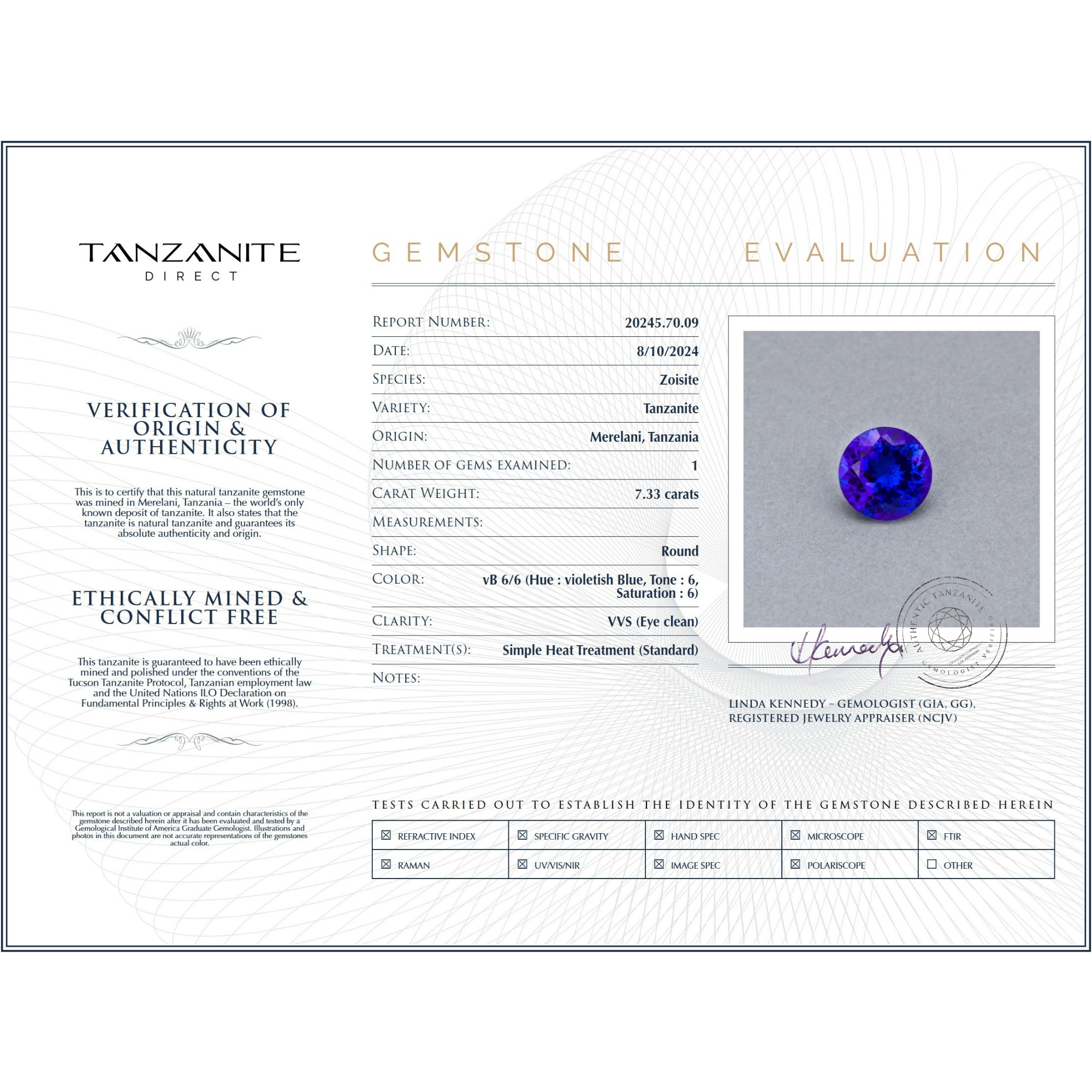 7.33 Round Tanzanite Gemstone