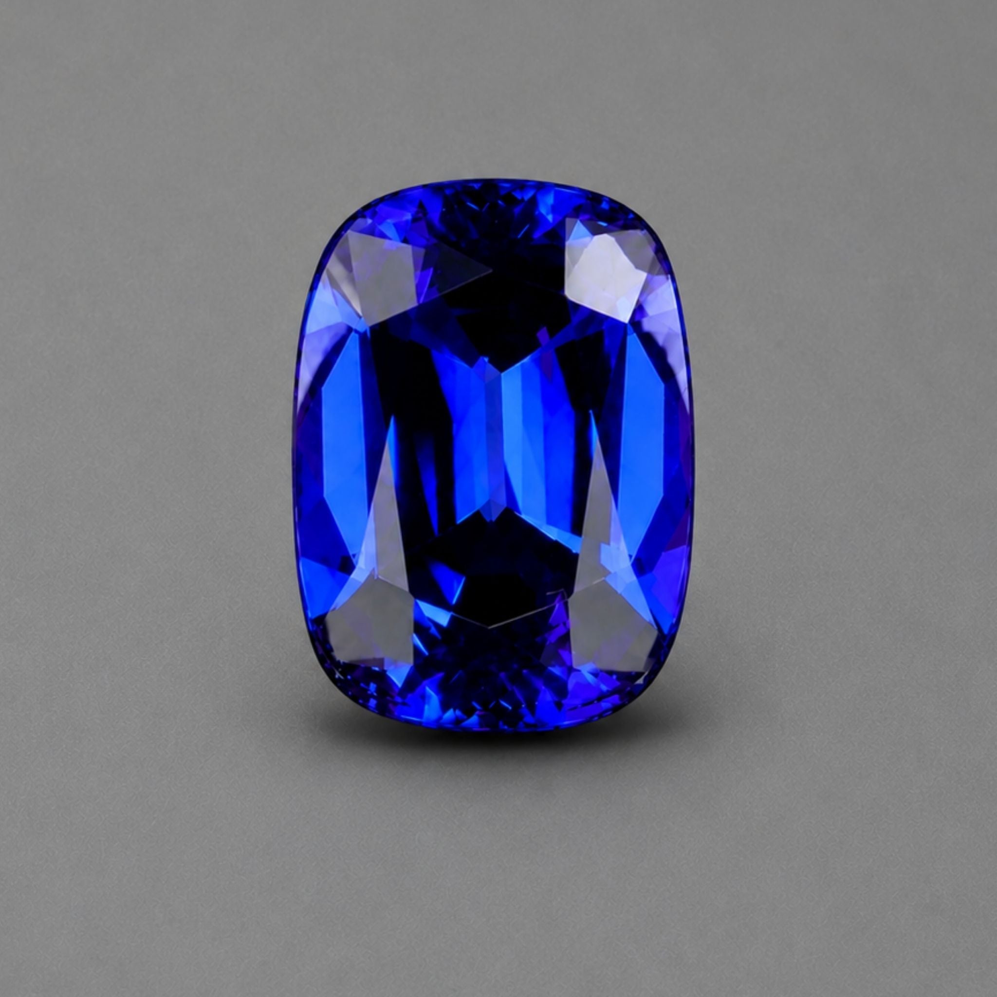 Emerald-cut tanzanite gemstone with vivid royal blue colour