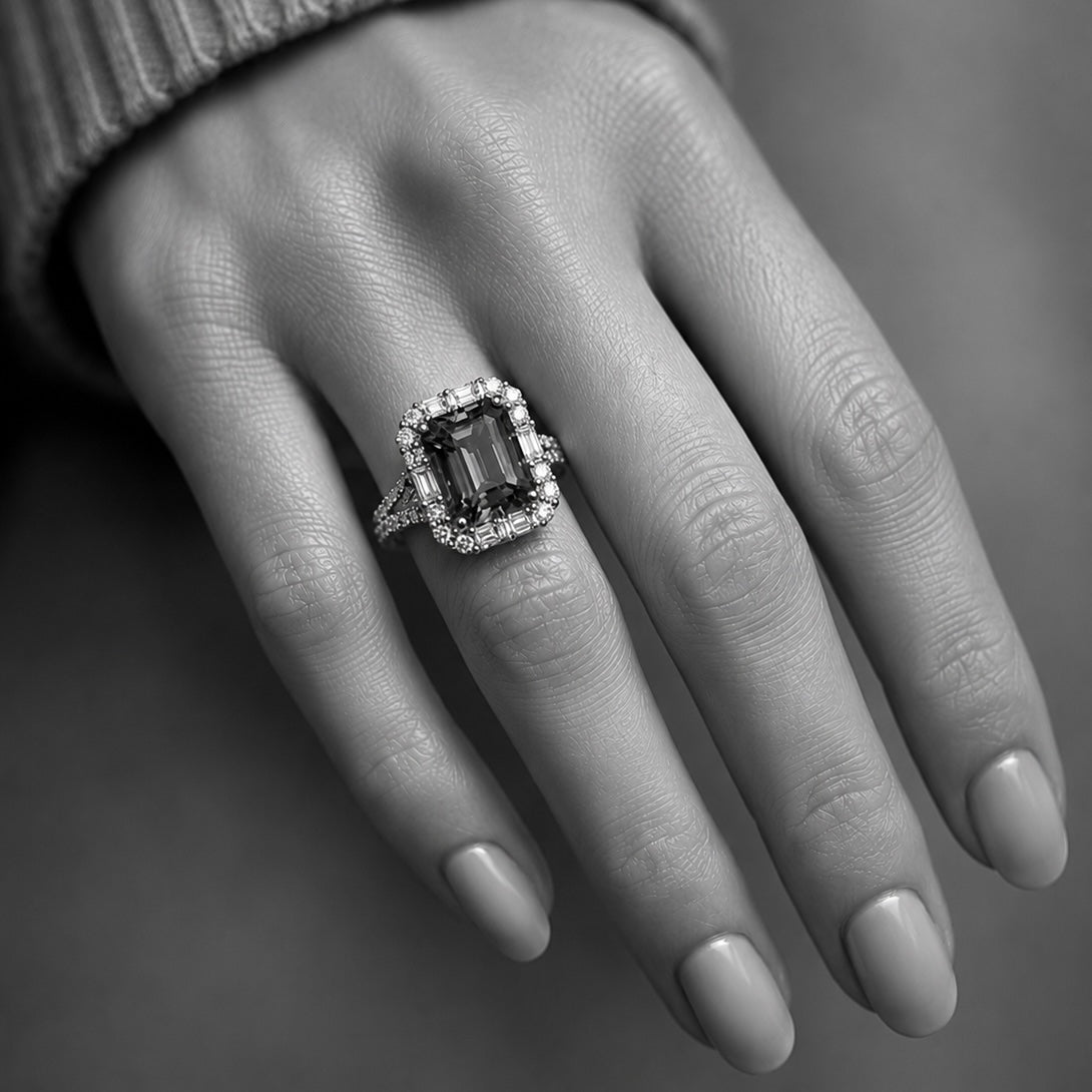Emerald Cut Tanzanite & Baguette Diamond Ring - Made to Order