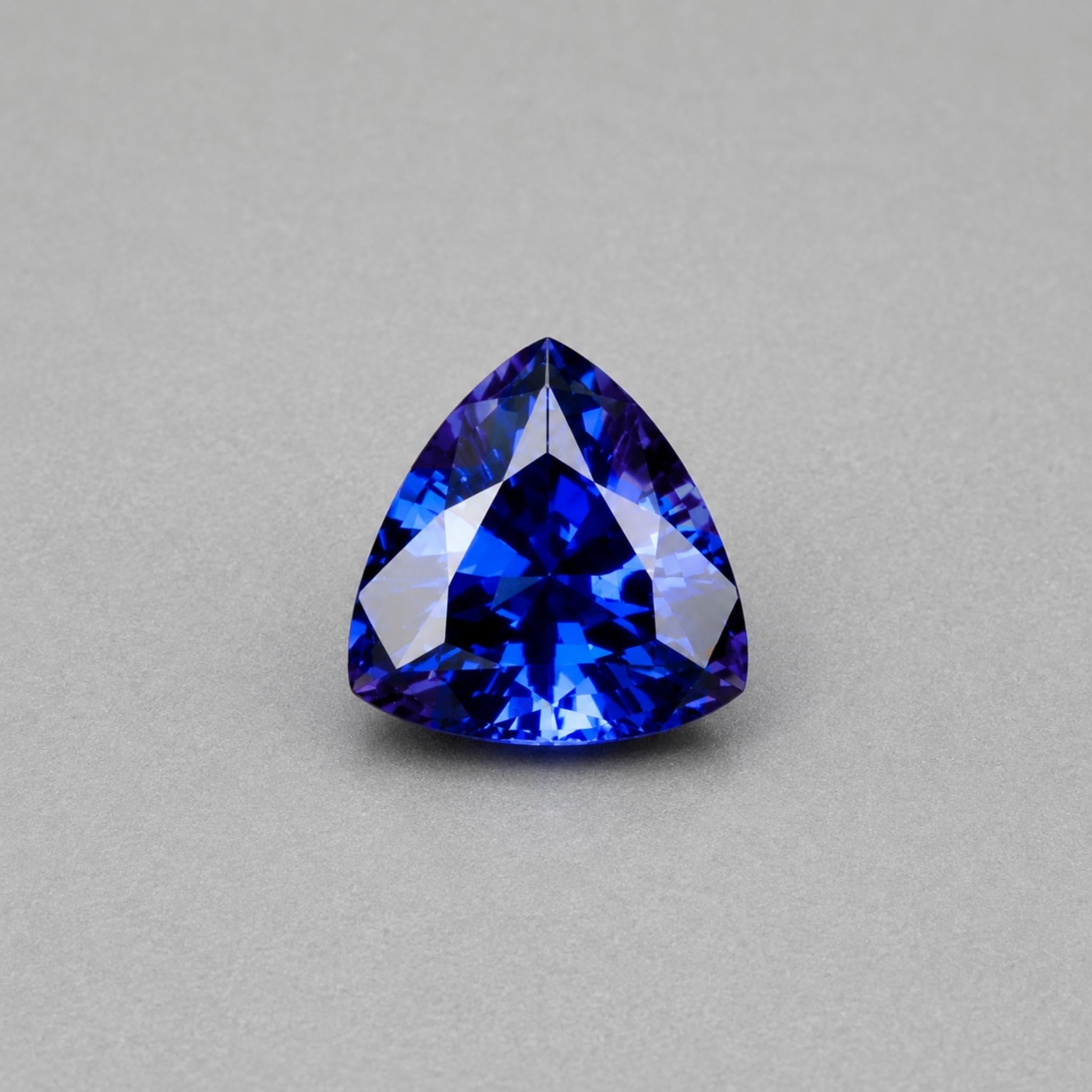 Emerald-cut tanzanite gemstone with vivid royal blue colour