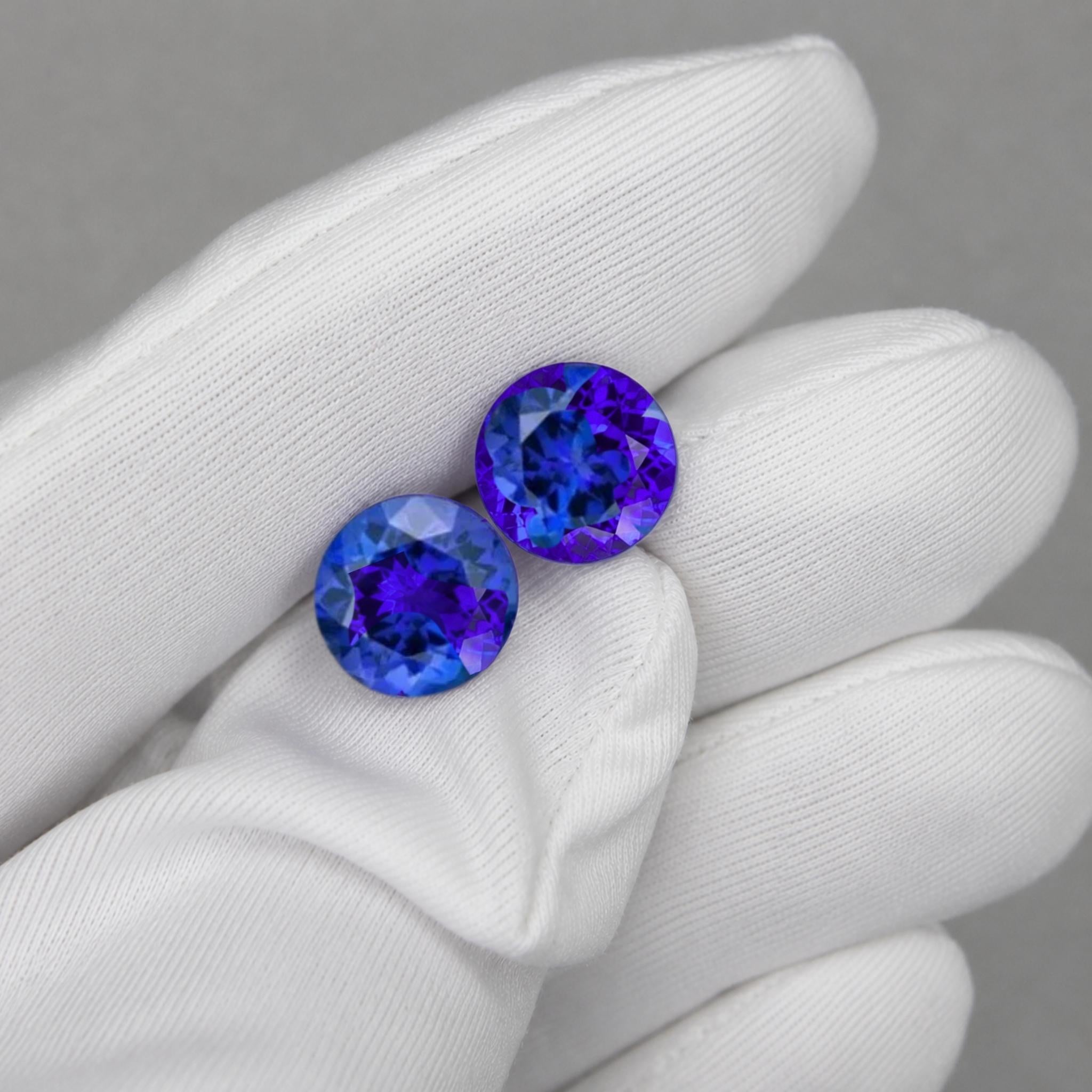 Exceptional 10 mm Matching Round Tanzanite Pair – Rare & Top Color