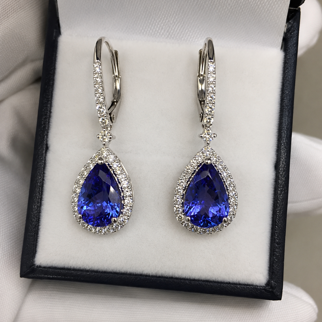 5.50 Ct Pear-Shaped Tanzanite & Diamond Drop Earrings