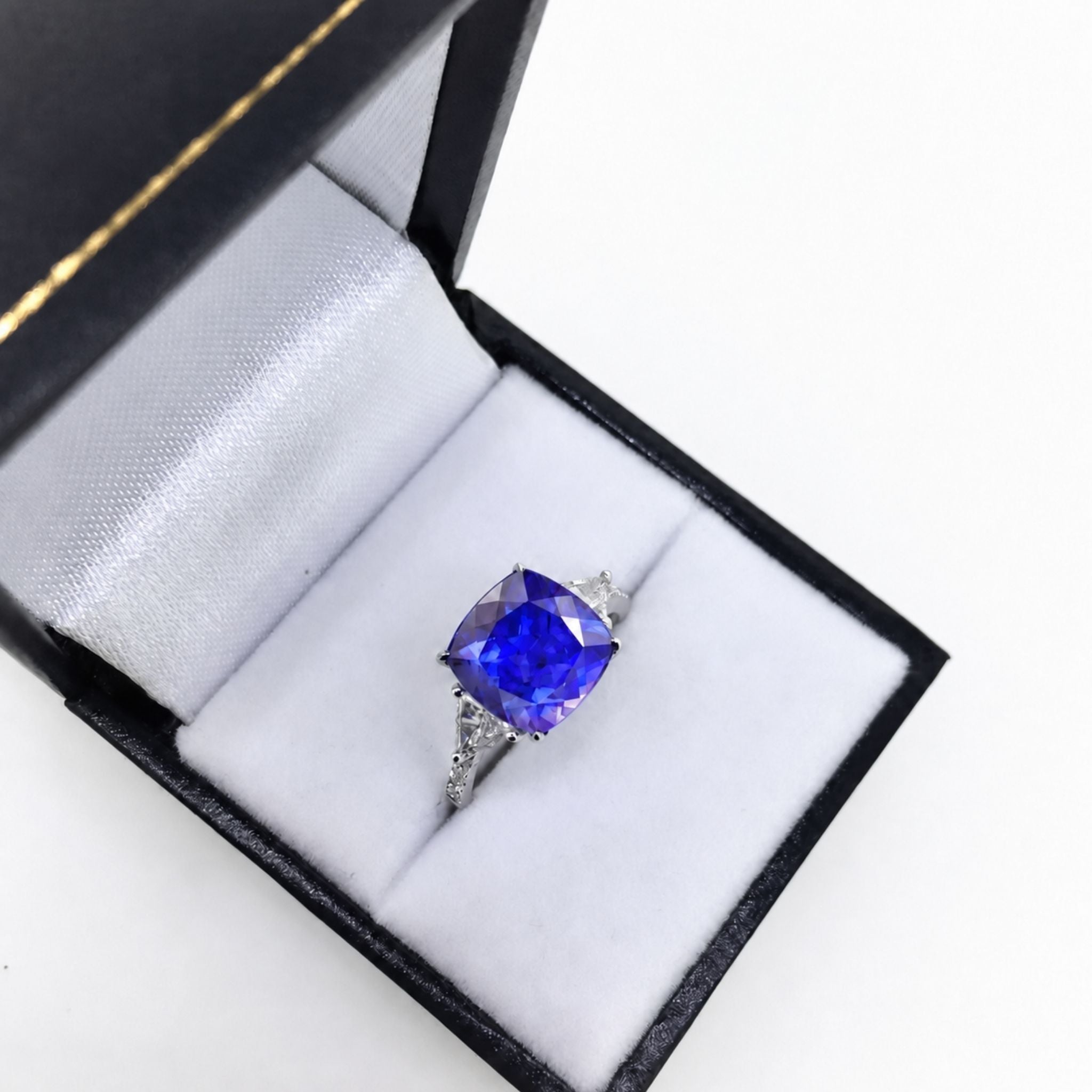 "Linda" Premier 4.50 Ct Cushion Cut Tanzanite & Diamond Ring - Made to Order