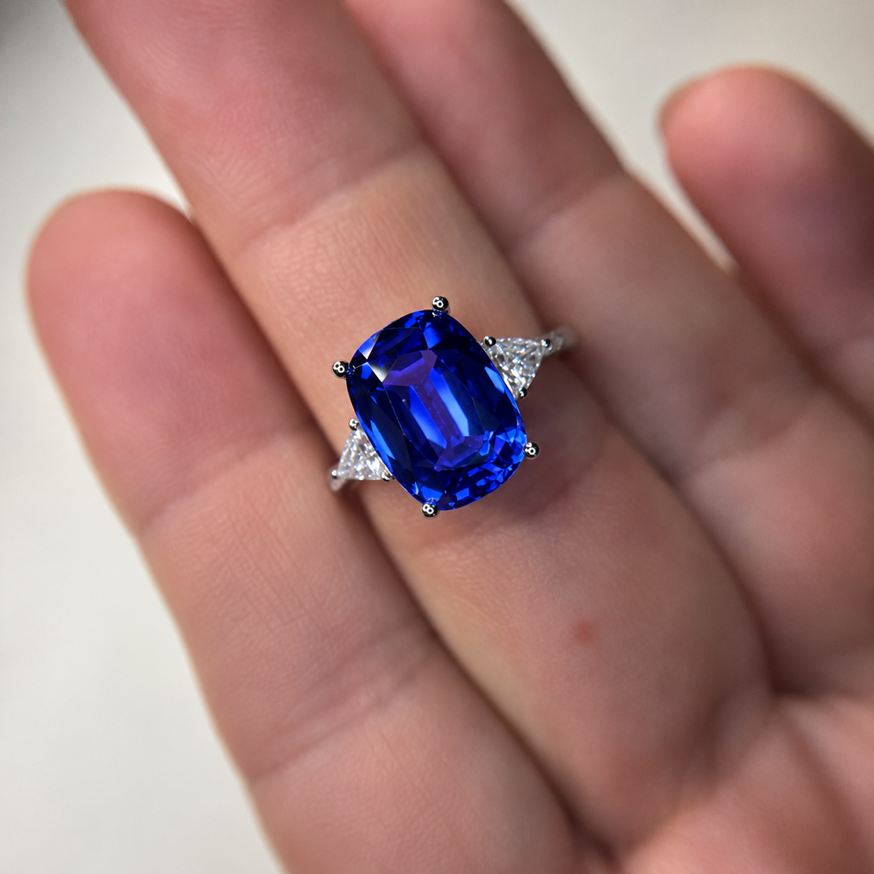 "Caroline": Exceptional 6.00 Ct Cushion Cut Tanzanite & Diamond Ring - Made to Order