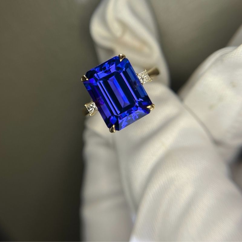 Emerald Cut Tanzanite Ring with Princess Cut  Diamonds