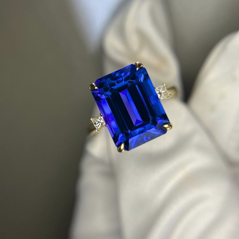 Emerald Cut Tanzanite Ring with Princess Cut  Diamonds