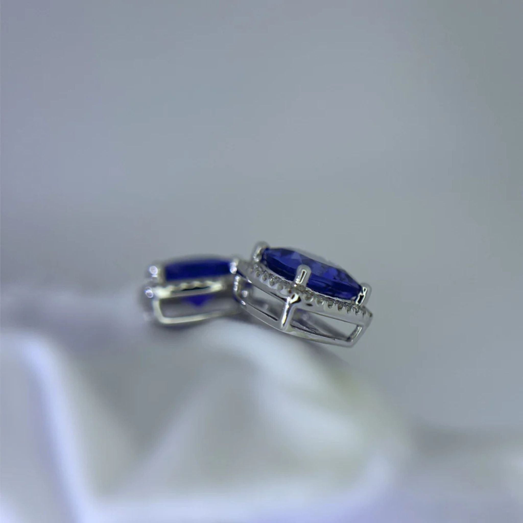 Exceptional 3.25 Ct Cushion Cut & Diamond Halo Tanzanite Earrings