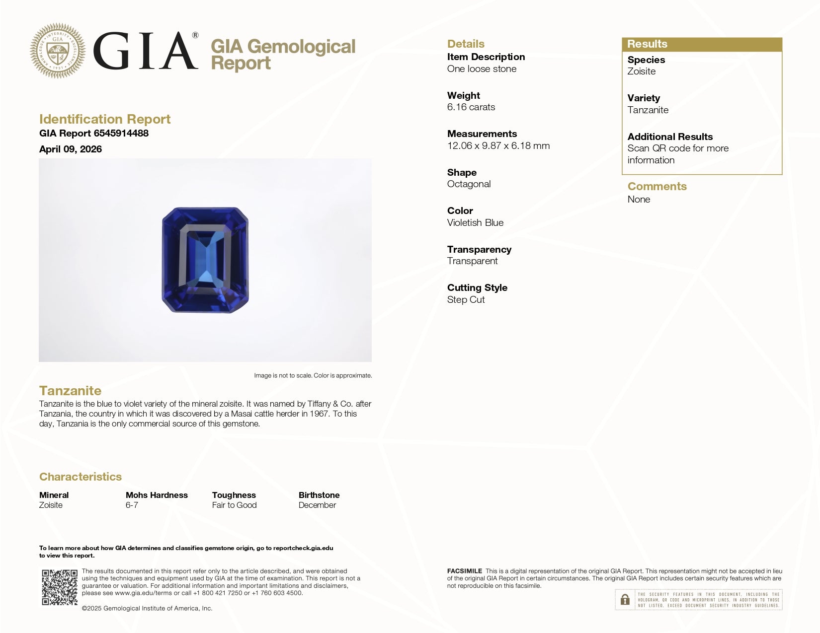 6.16 ct Emerald Cut Tanzanite Gemstone – GIA Certified