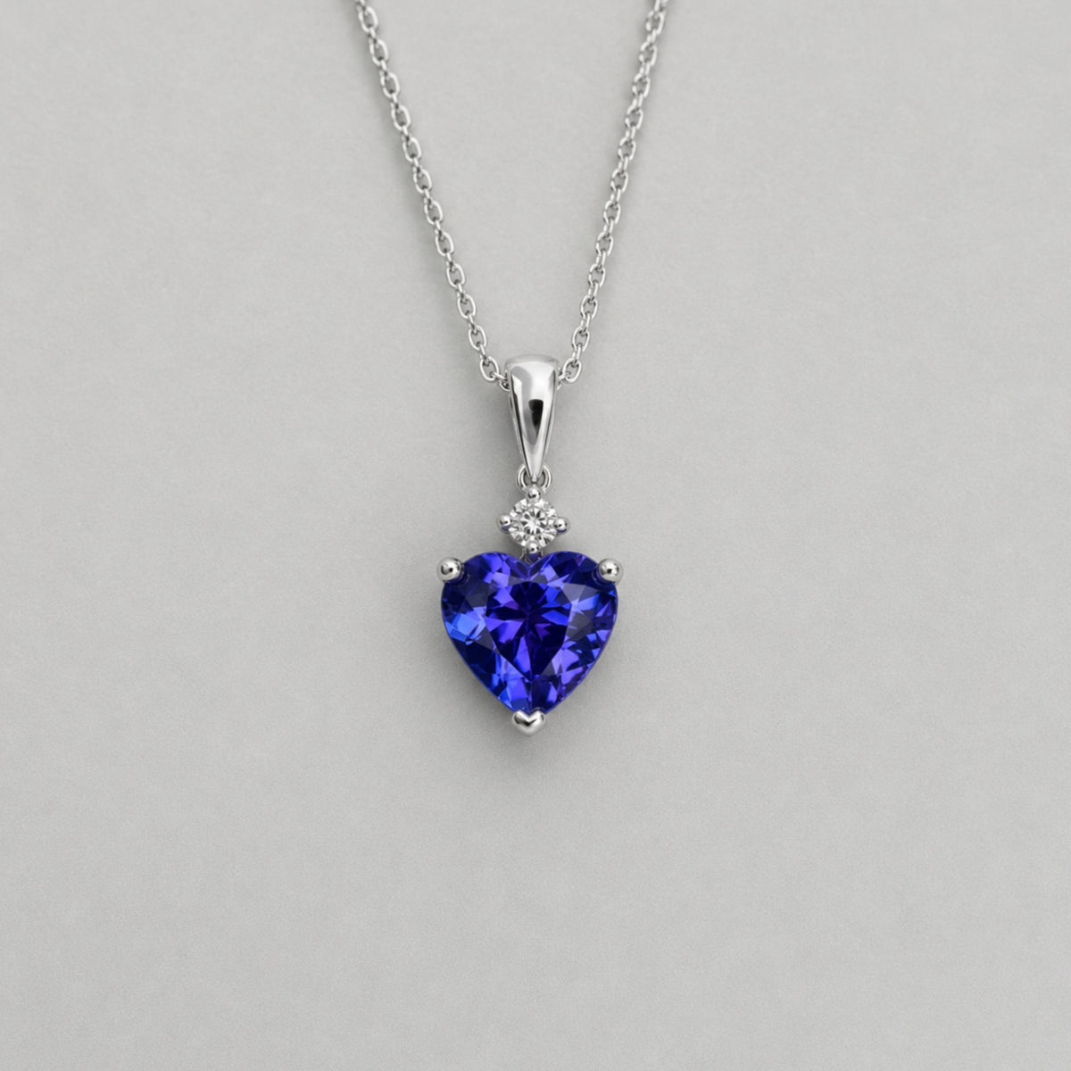 Deep Blue Heart-Shaped Tanzanite & Diamond Pendant Necklace