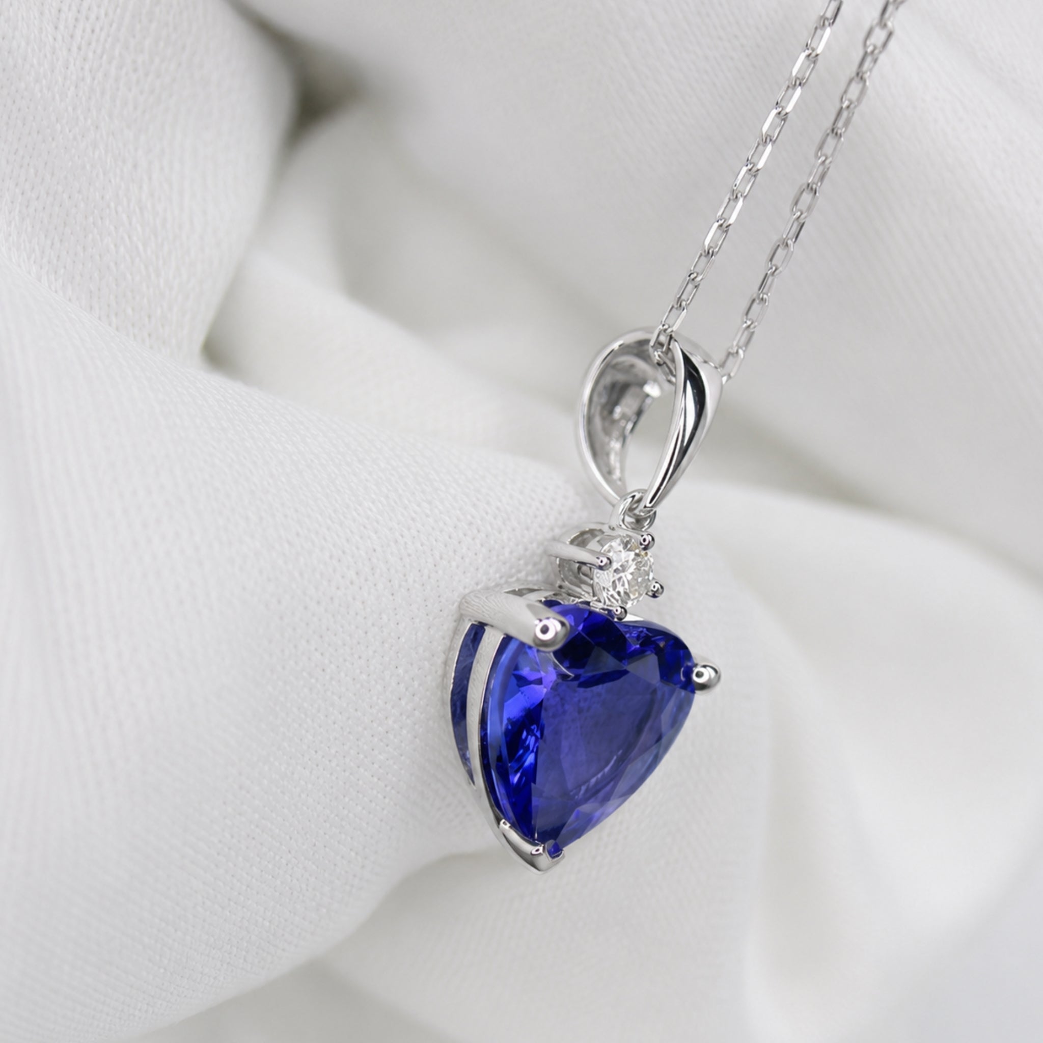 Deep Blue Heart-Shaped Tanzanite & Diamond Pendant Necklace
