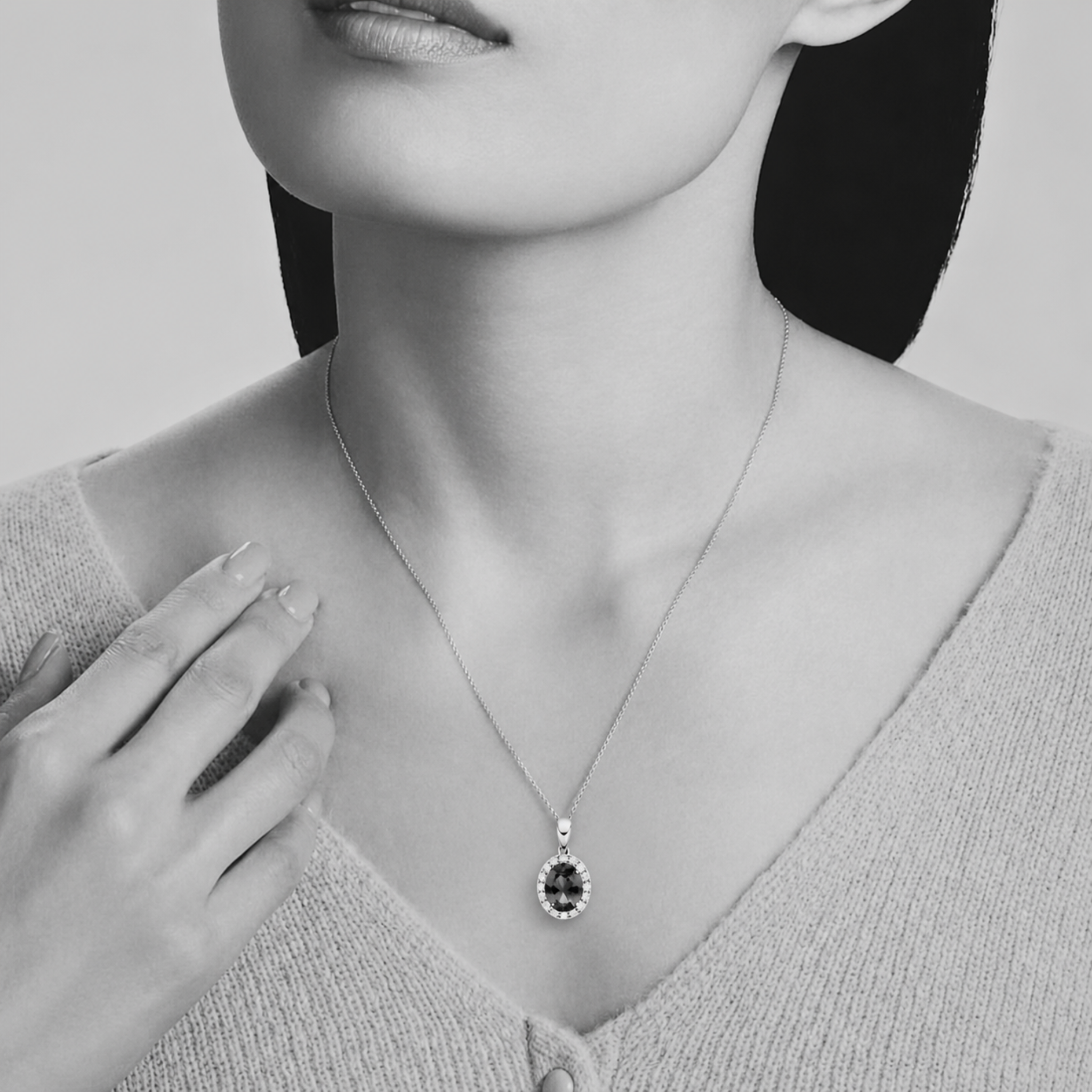 “Kate” Classic 2.00 Carat Oval Tanzanite & Diamond Halo Pendant.