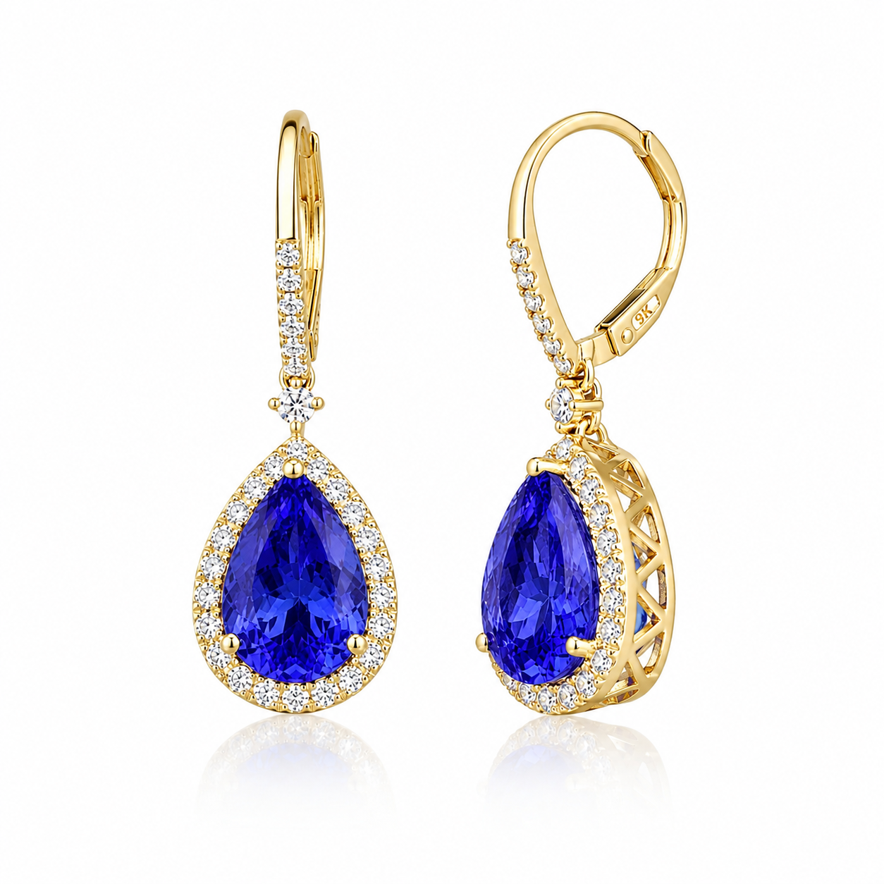 5.50 Ct Pear-Shaped Tanzanite & Diamond Drop Earrings