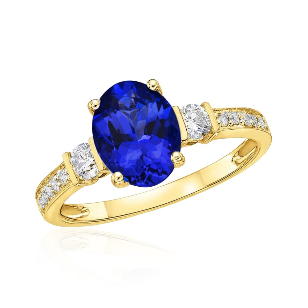“Evening Sky” Oval Tanzanite & Diamond Ring - Yellow Gold