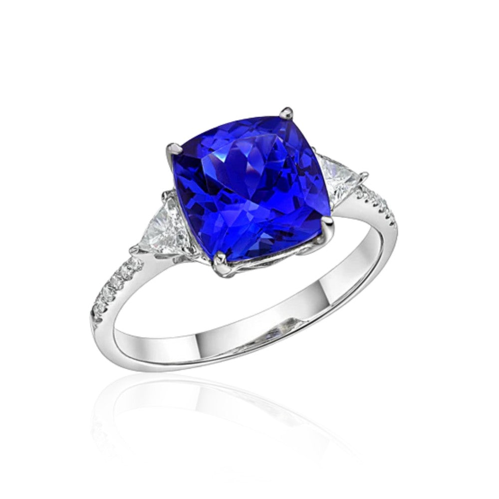 "Linda" Premier 4.50 Ct Cushion Cut Tanzanite & Diamond Ring