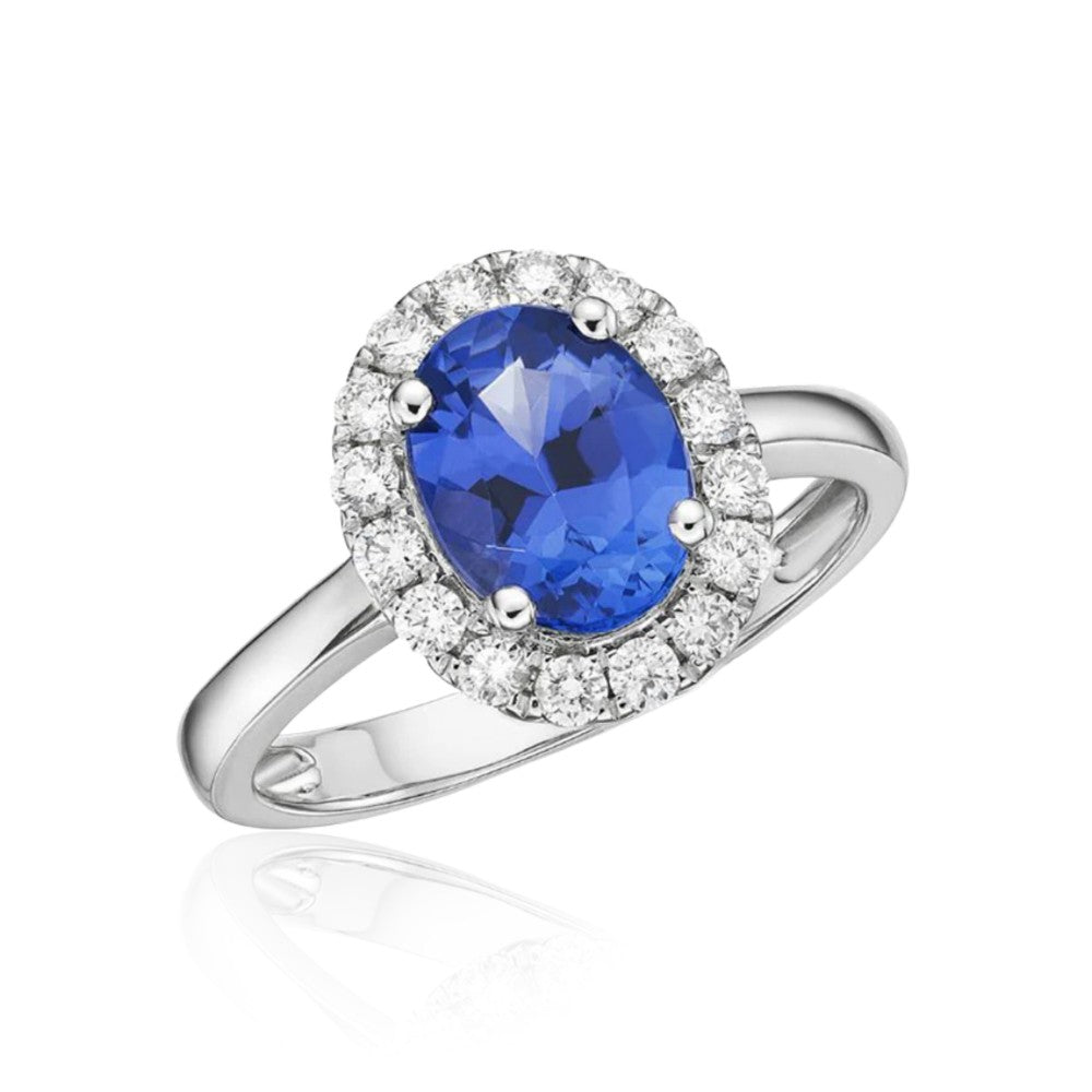 ”Kate” 2.20 Ct Oval Tanzanite & Diamond Halo Ring