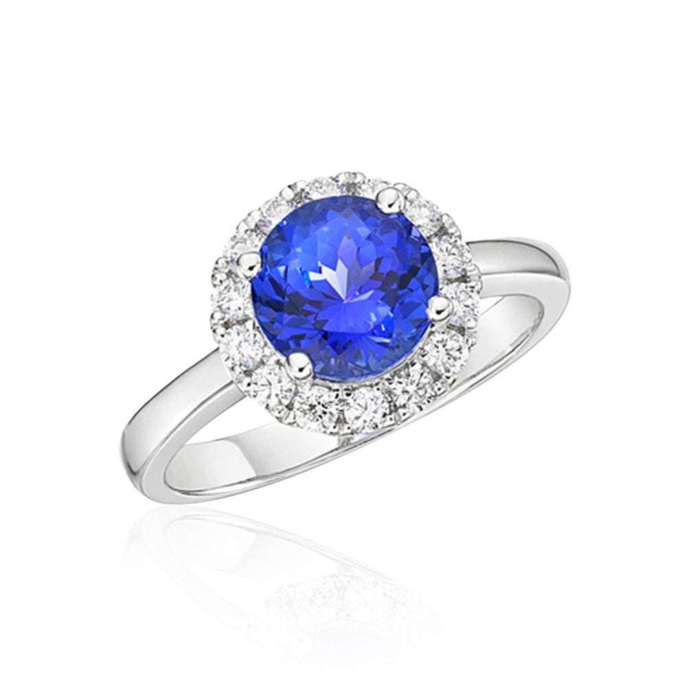 1.43 Ct Round Tanzanite & Diamond Halo Ring
