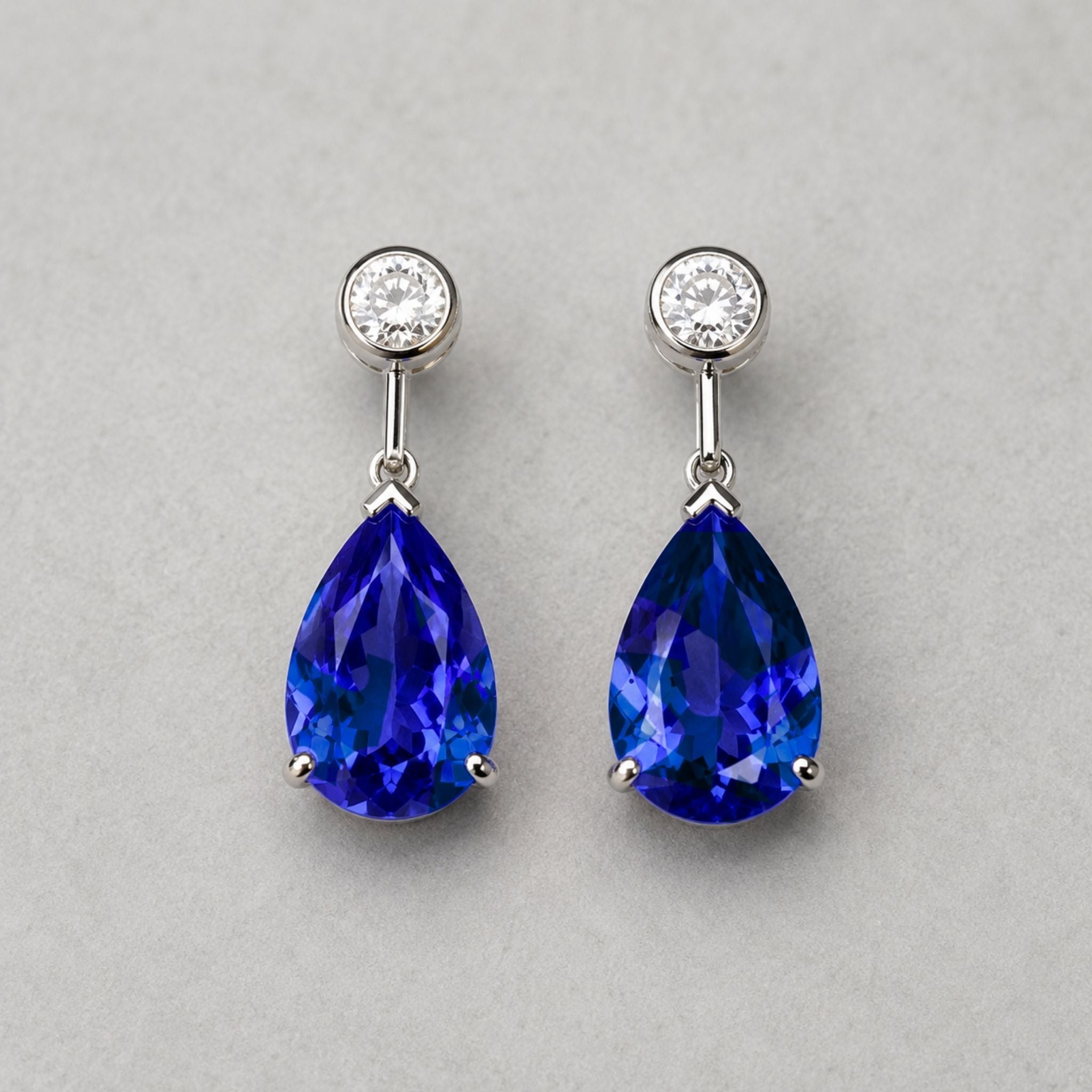 AAA grade pear-shaped tanzanite earrings with outstanding brilliance and clarity
