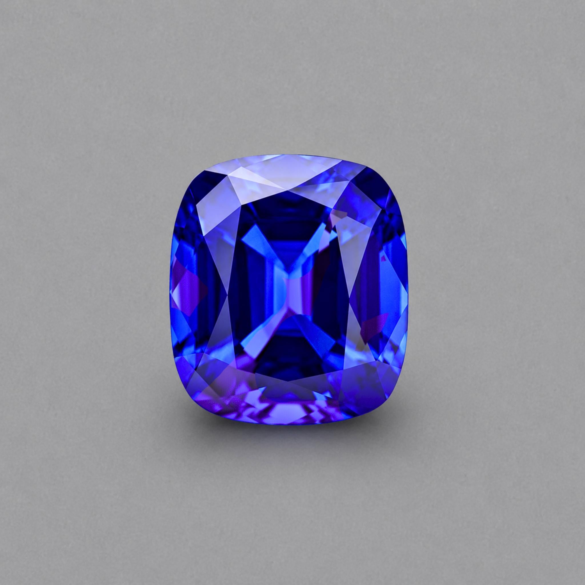 Emerald-cut tanzanite gemstone with vivid royal blue colour
