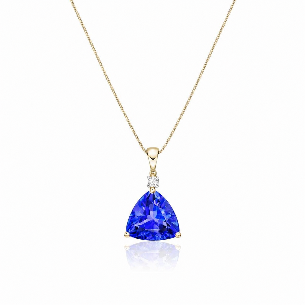 Trillion Cut Tanzanite & Diamond Pendant in Yellow Gold