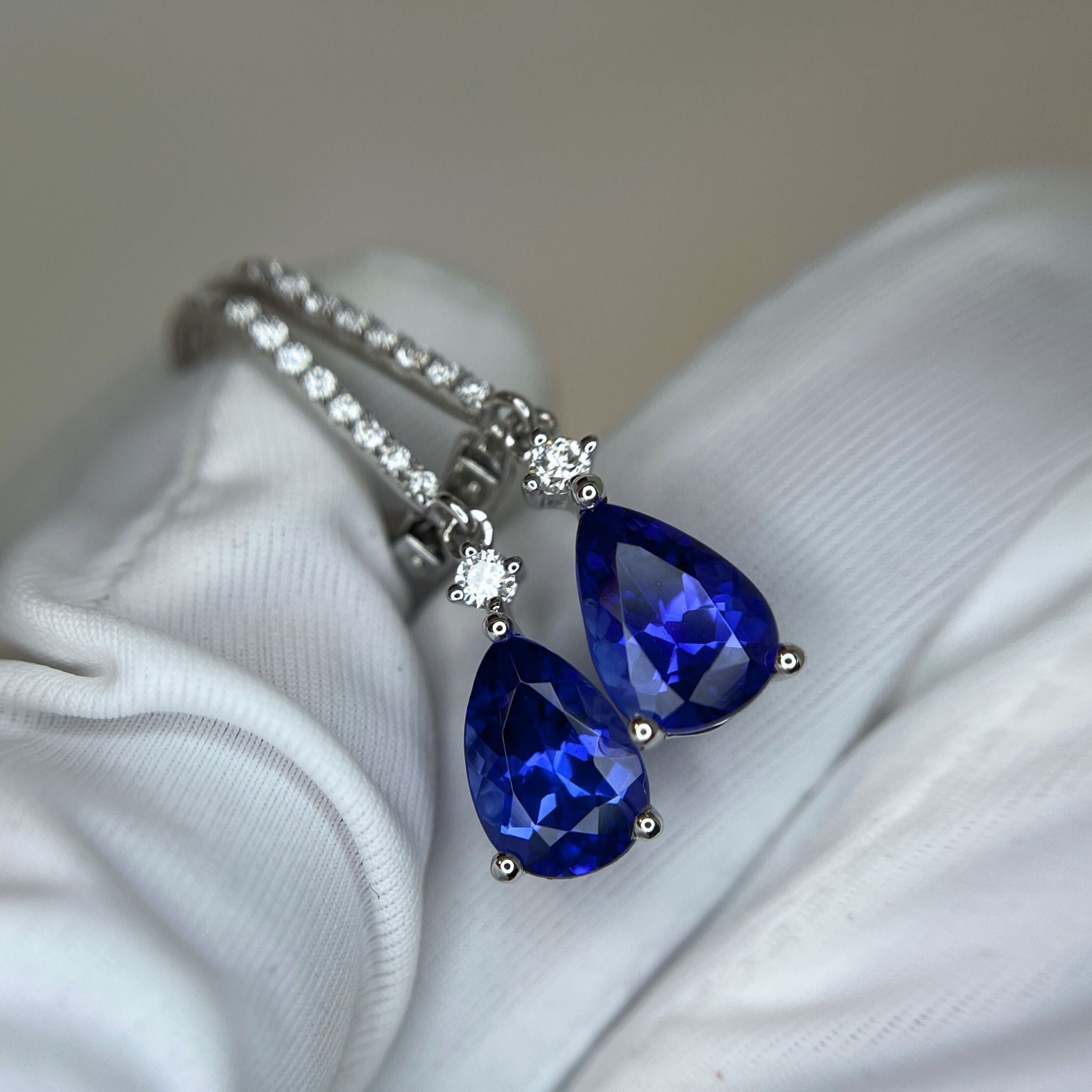 Pear-Shaped Tanzanite & Diamond Drop Earrings in White Gold