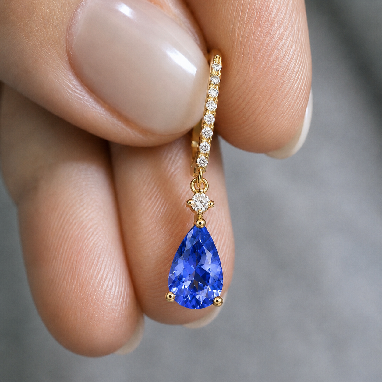 Pear-Shaped Tanzanite Drop Earrings in Yellow or Rose Gold - Made To Order