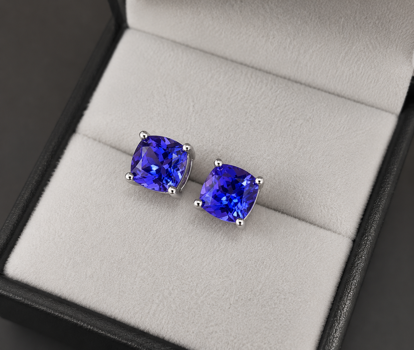 square tanzanite earrings studs 
