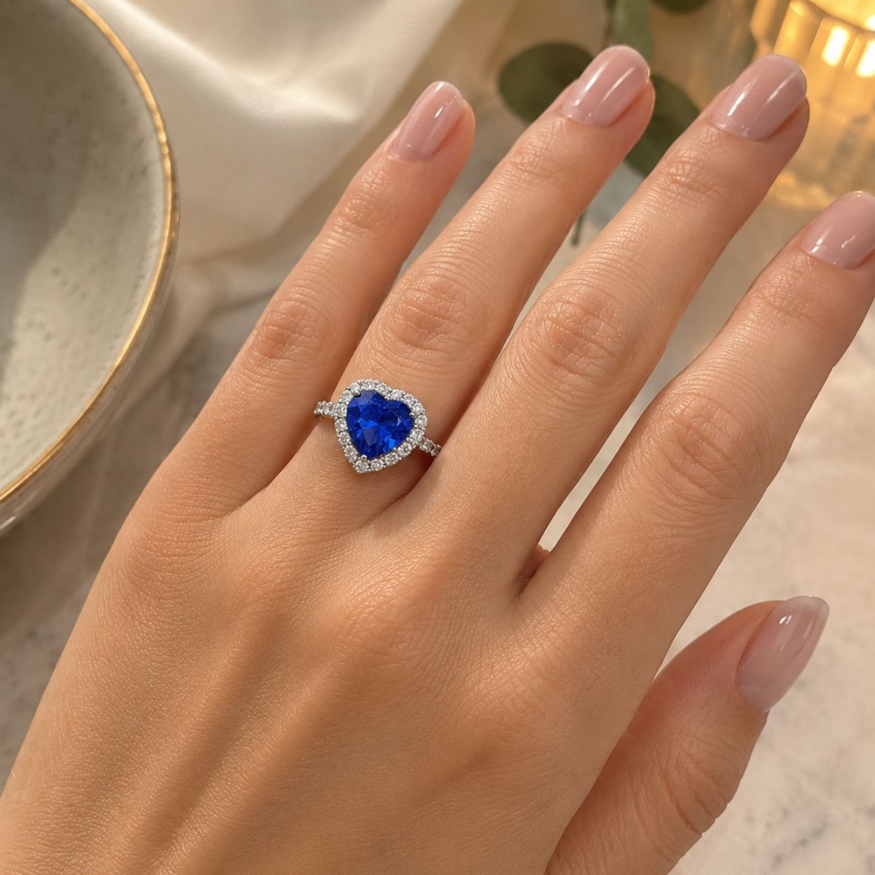 Exceptional 4.50 Ct Heart-Shaped Tanzanite Ring with Diamond Halo & Band - Made to Order