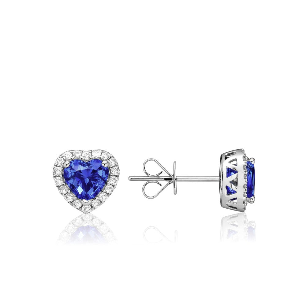 Heart Shaped Tanzanite & Diamond Stud Earrings