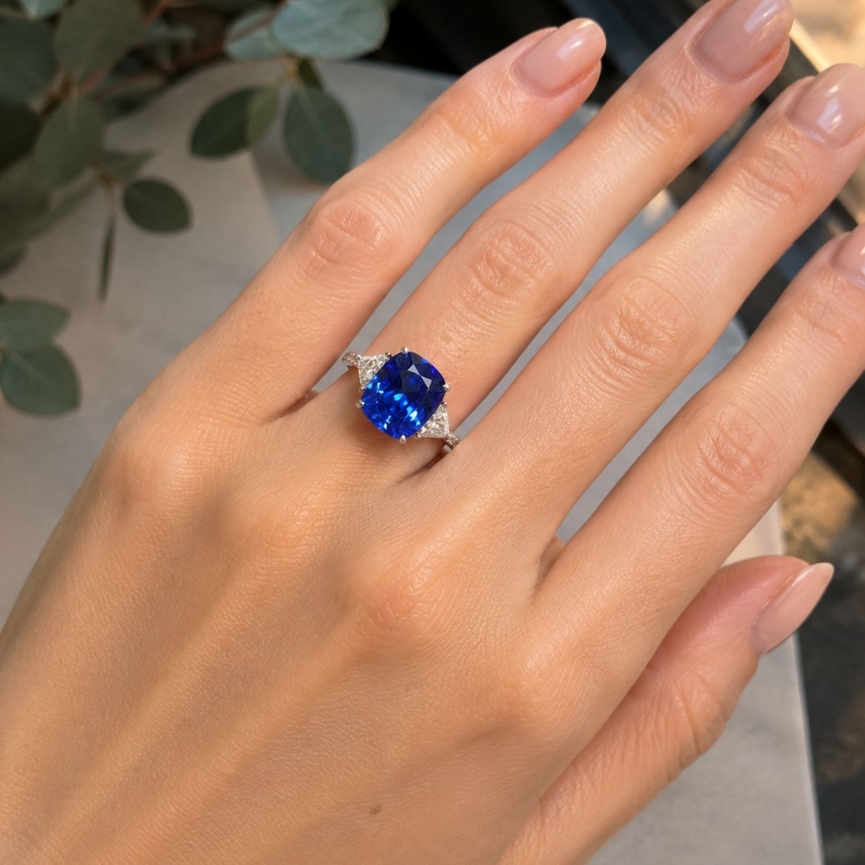 "Linda" Premier 4.50 Ct Cushion Cut Tanzanite & Diamond Ring - Made to Order