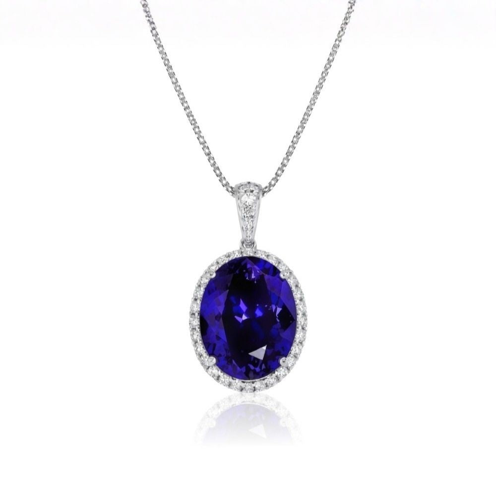 Magnificent 16 Carat Ct Oval Tanzanite Pendant With Diamond Halo