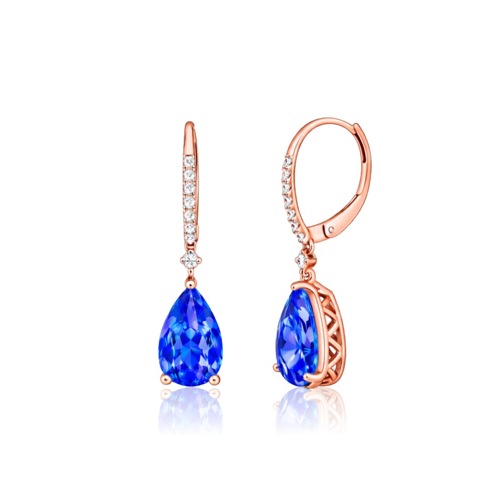 Pear-Shaped Tanzanite Drop Earrings in Yellow or Rose Gold - Made To Order