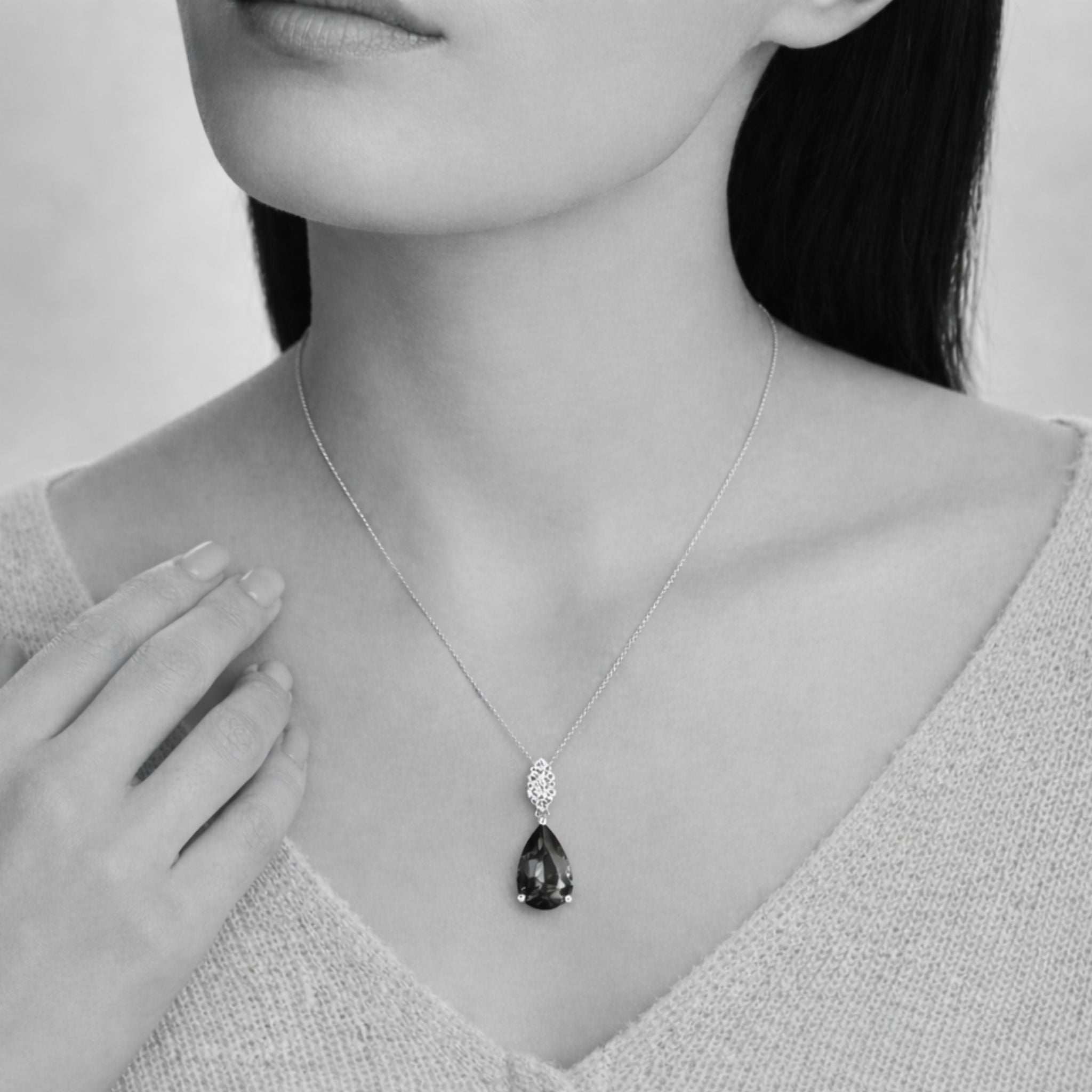 " Night Sky" Pear Tanzanite Diamond Drop Necklace in White Gold