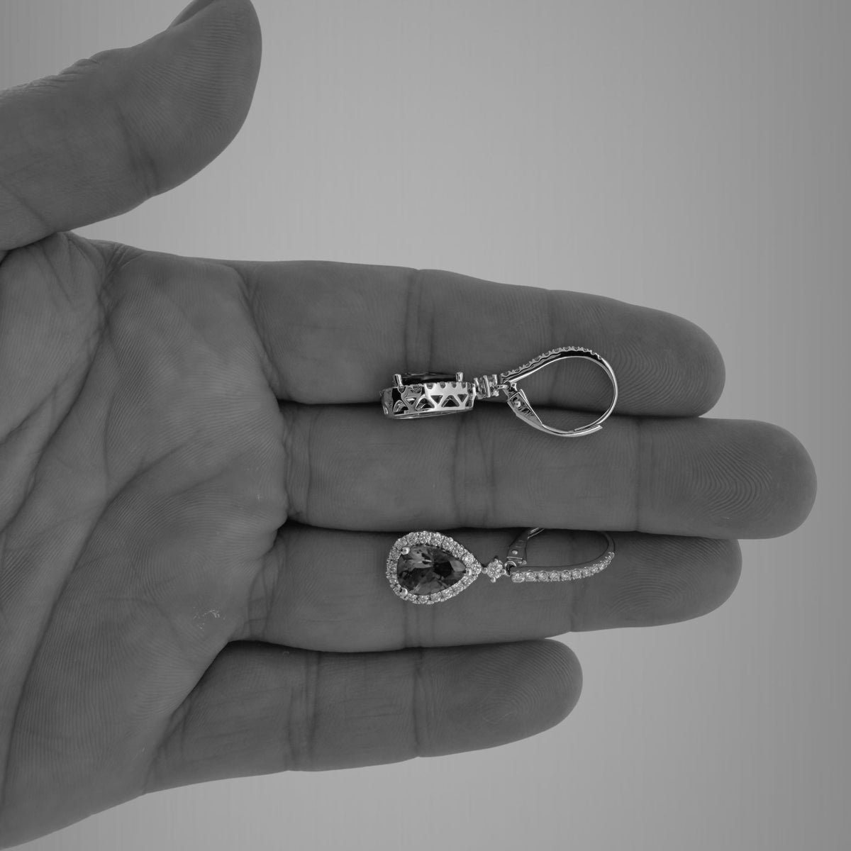 Classic Pear Shaped Tanzanite & Diamond Drop Earrings | 14K Gold, Hook Closures