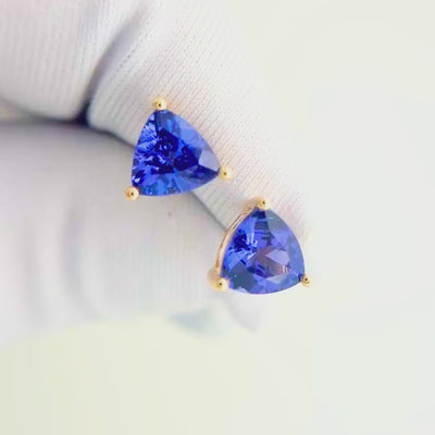 trillion cut tanzanite stud earrings AAA+ grade