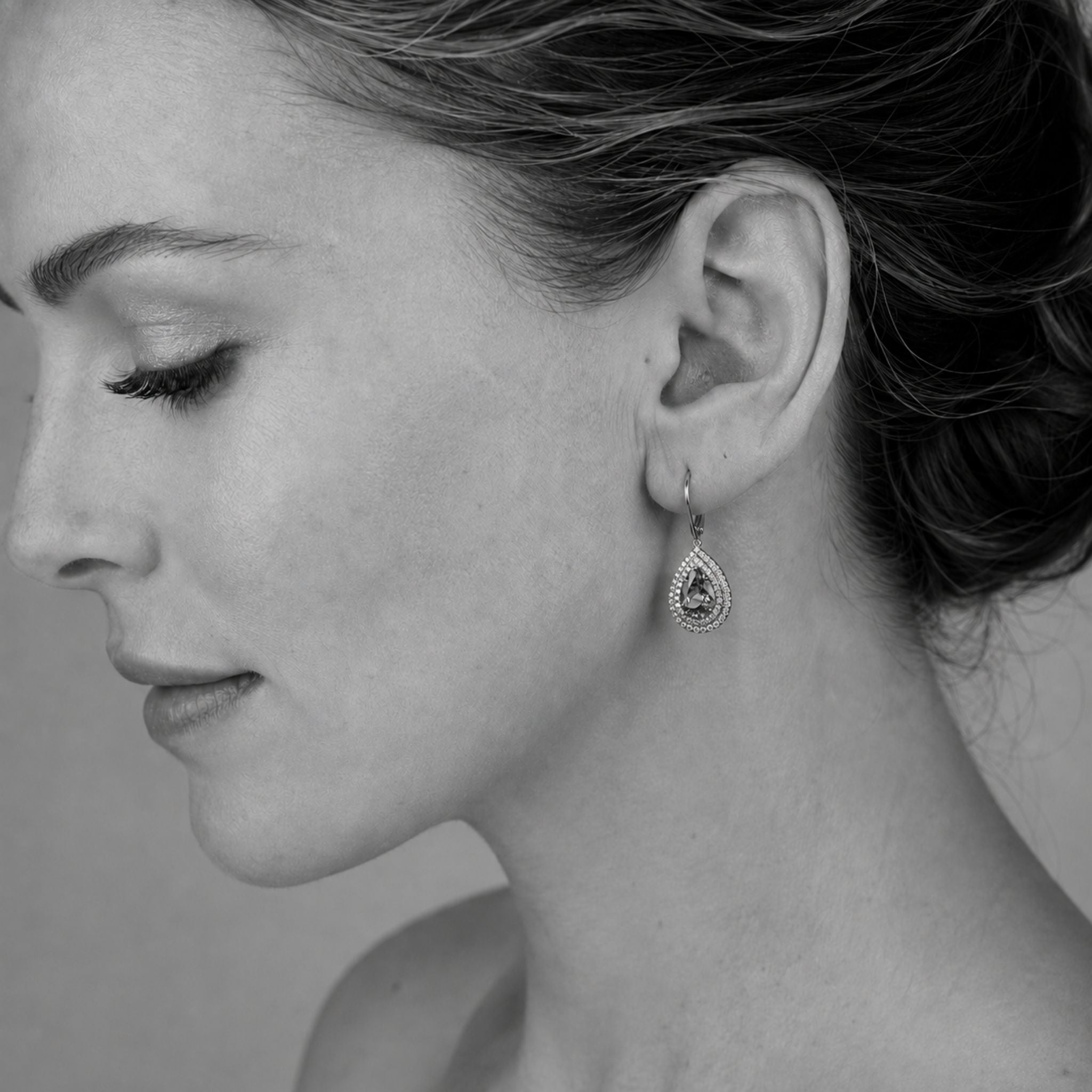 Pear-Shaped Tanzanite Double Halo Drop Earrings