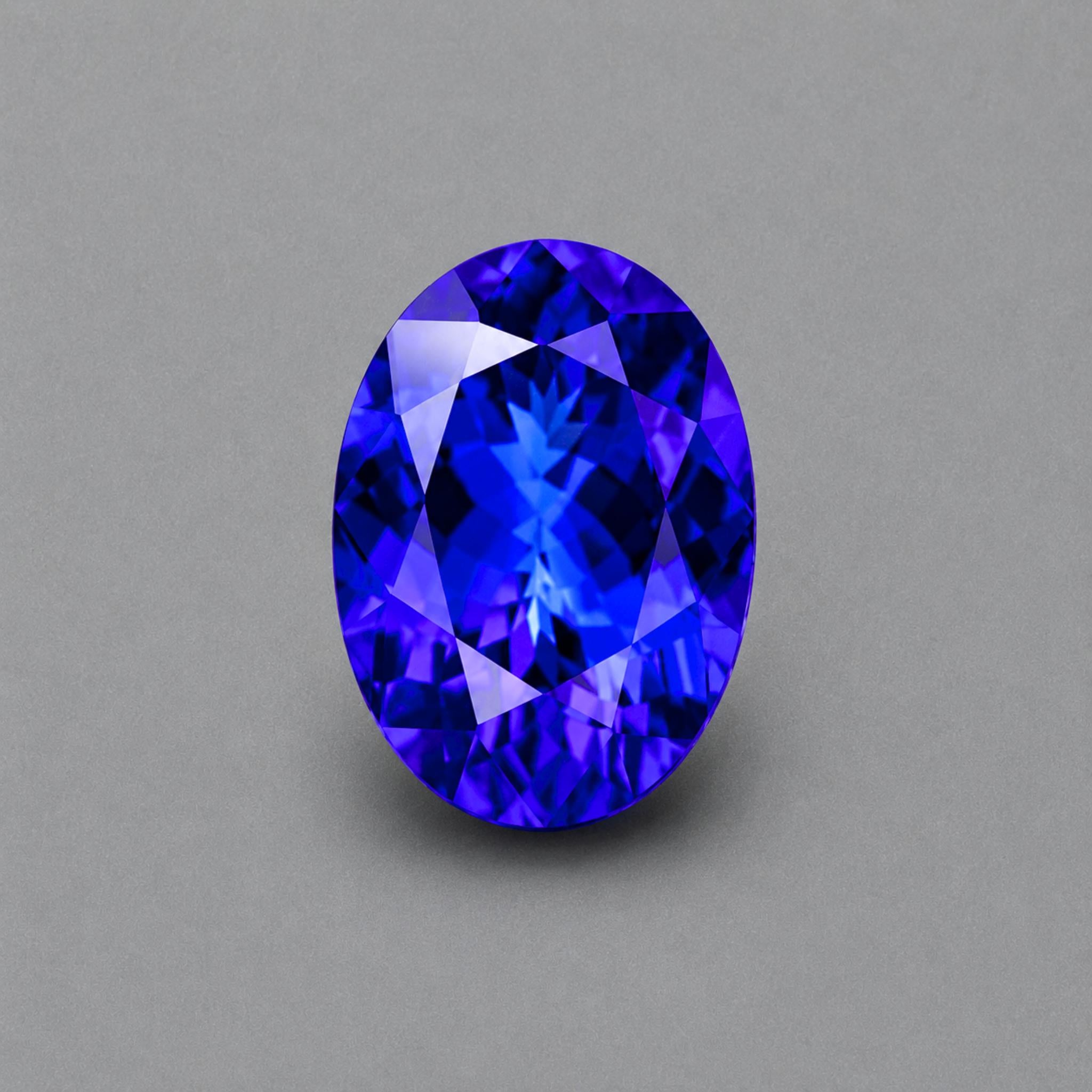 Emerald-cut tanzanite gemstone with vivid royal blue colour