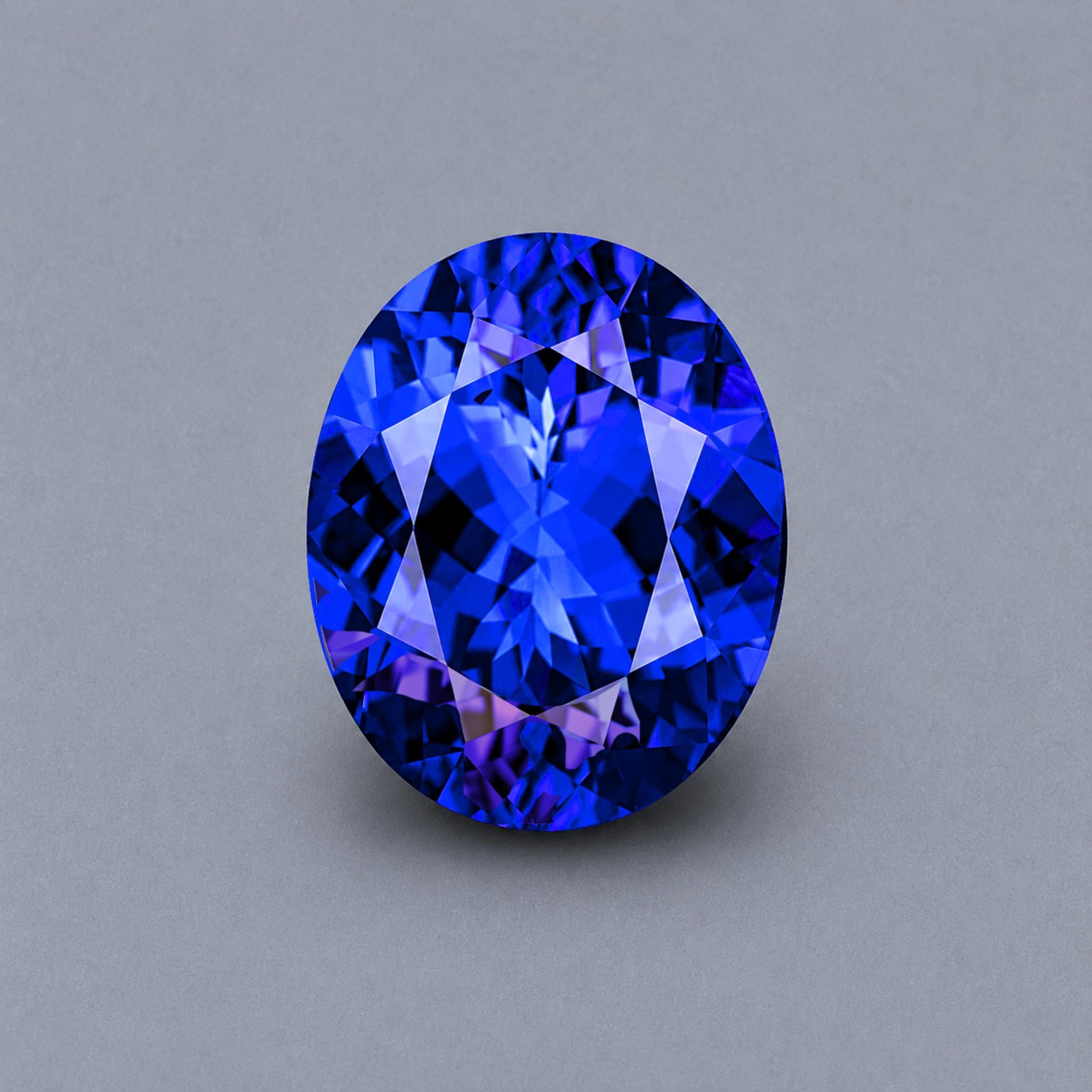 Emerald-cut tanzanite gemstone with vivid royal blue colour