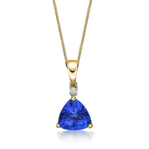 Trillion Cut Tanzanite & Diamond Pendant in Yellow