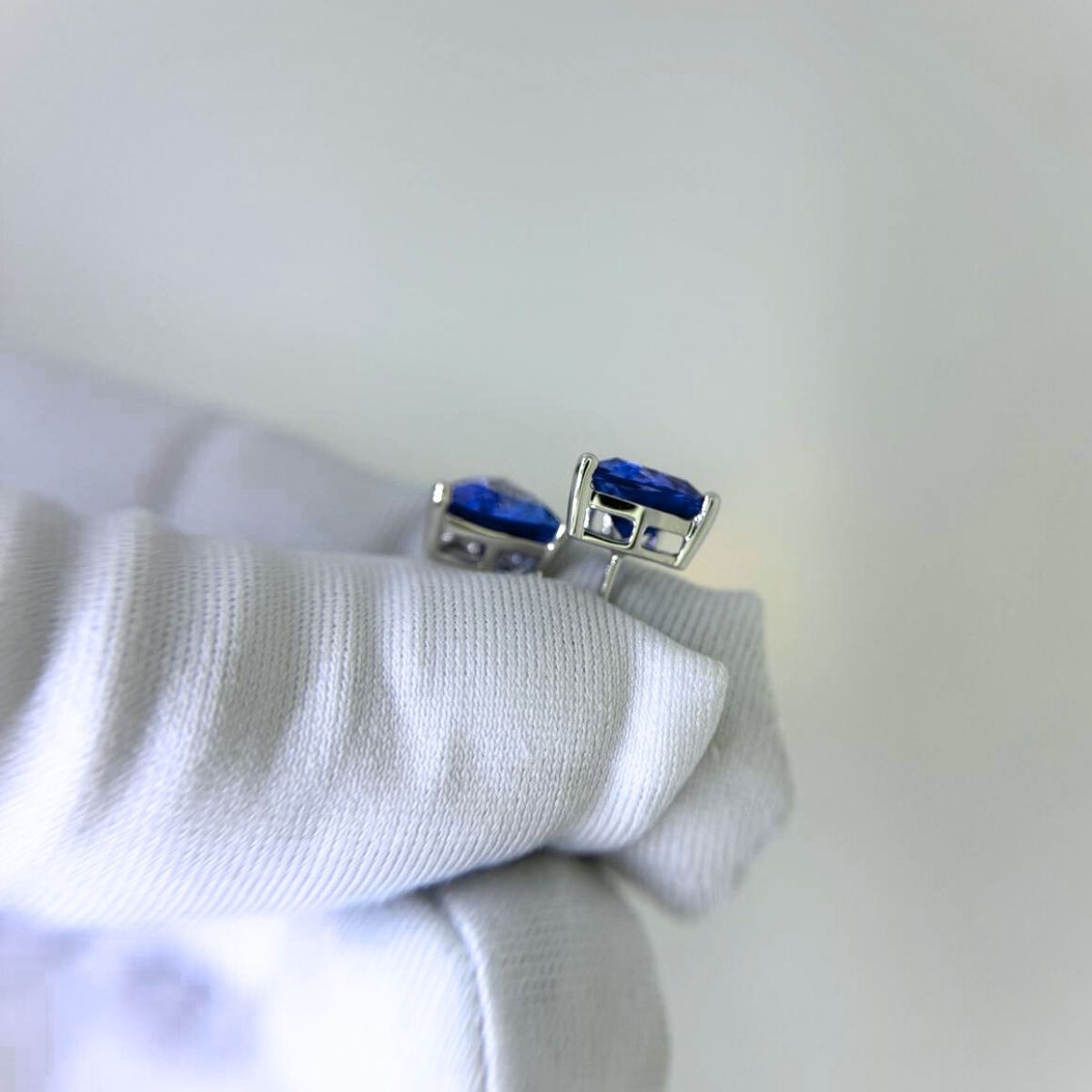 Premium Trillion Cut Tanzanite Stud Earrings in 18k White Gold