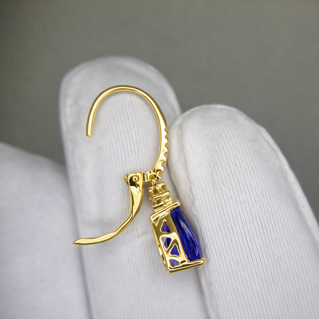 Pear-Shaped Tanzanite Drop Earrings in Yellow or Rose Gold - Made To Order